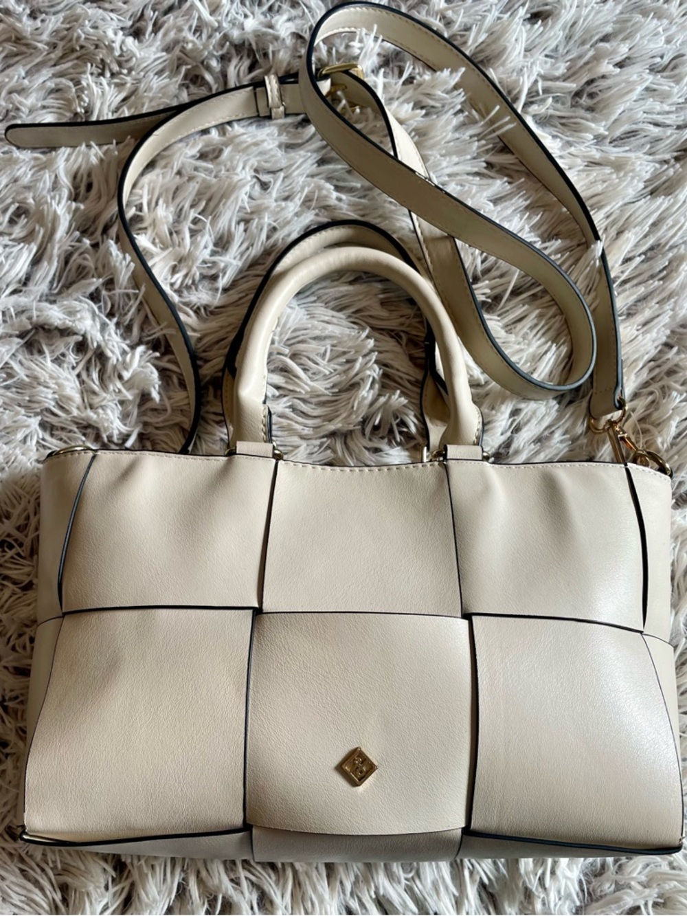 Call It Spring Cream Woven Satchel Handbag with Detachable Strap